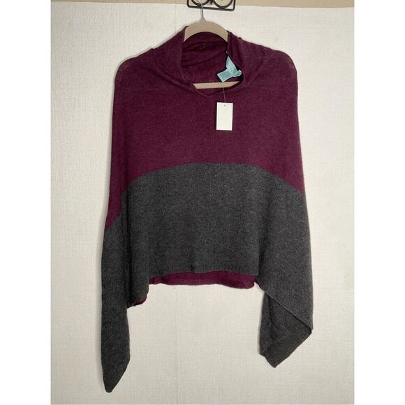CELESTE WOOL/CASHMERE BURGUNDY/GREY WRAP SWEATER PONCHO ONE SIZE‎ - Picture 1 of 9